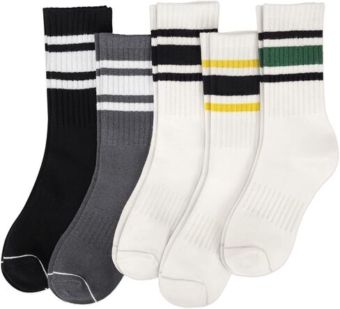 iCamter 5 Pairs Striped Crew Socks for Women Novelty Long Slouchy Cotton Cozy Gym Yoga Running Workout Athletic Socks in Saudi Arabia