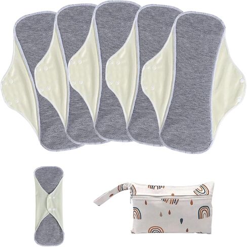 Reusable Sanitary Pads for Women,Feminine Care,Machine Washable,6pcs/Set,Pack of 5+1 Storage Bag,Nonslip Panty Liners,Graphene Period Pads in Saudi Arabia