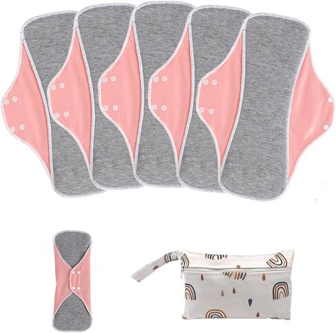 Reusable Sanitary Pads for Women,Feminine Care,Machine Washable,6pcs/Set,Pack of 5+1 Storage Bag,Nonslip Panty Liners,Graphene Period Pads in Saudi Arabia