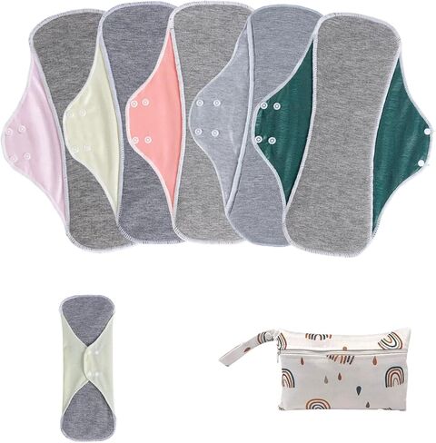 Reusable Sanitary Pads for Women,Feminine Care,Machine Washable,6pcs/Set,Pack of 5+1 Storage Bag,Nonslip Panty Liners,Graphene Period Pads in Saudi Arabia