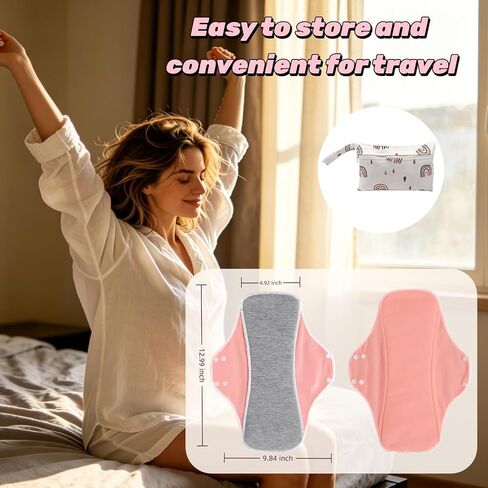 Reusable Sanitary Pads for Women,Feminine Care,Machine Washable,6pcs/Set,Pack of 5+1 Storage Bag,Nonslip Panty Liners,Graphene Period Pads in Saudi Arabia