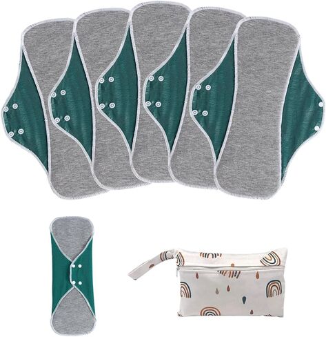 Reusable Sanitary Pads for Women,Feminine Care,Machine Washable,6pcs/Set,Pack of 5+1 Storage Bag,Nonslip Panty Liners,Graphene Period Pads in Saudi Arabia
