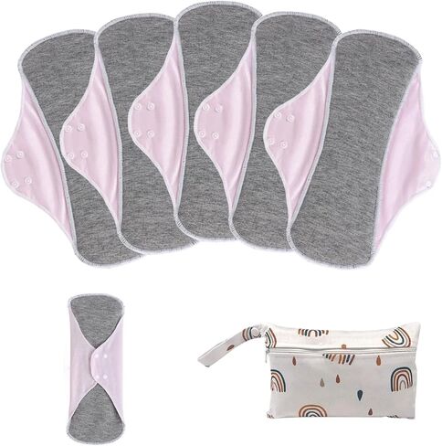 Reusable Sanitary Pads for Women,Feminine Care,Machine Washable,6pcs/Set,Pack of 5+1 Storage Bag,Nonslip Panty Liners,Graphene Period Pads in Saudi Arabia