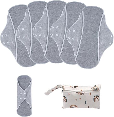 Reusable Sanitary Pads for Women,Feminine Care,Machine Washable,6pcs/Set,Pack of 5+1 Storage Bag,Nonslip Panty Liners,Graphene Period Pads in Saudi Arabia