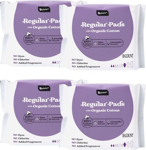 b.pure 100% Organic Cotton Herbal Panty Liners for Women | Chemical Free | Lavender & Aloe Infused | Light, Breathable Protection | 72-Count in Kuwait