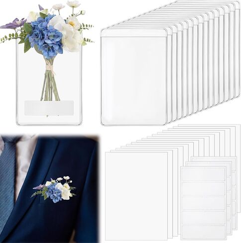 RattanView Pocket Boutonniere Plastic Sleeve with Cards＆Stickers Groomsmen Boutonniere Pockets Holder Flowers Not Included in Kuwait
