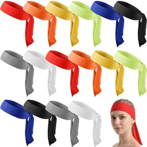 16 Pack Tie Headbands Bulk, Tie Back Headband for Sports Tennis Running Yoga Basketball Workout - Adjustable Sweatbands for Women Men, 8 Colors (2 Each), 39 x 2.2 Inches in Saudi Arabia