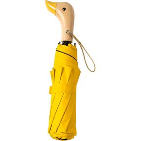 Travel Folding Umbrella with Cute Duck wooden Handle,Wide Strap,Rain/Sun,UPF 50+,UV Protection,Compact, Lightweight Portable, Sturdy & Collapsible,8 Ribs, Women/Kids,Backpack/Car in Kuwait