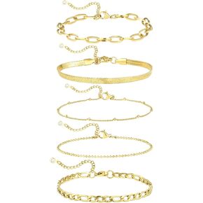 Silver Bracelets for Women, 14K Sterling Silver Dainty Stackable Bracelet Set, Trendy Paperclip Cuban Link Chain Bracelets Waterproof Non Tarnish Thin Bracelet Stack Jewelry Gift for Women in Saudi Arabia