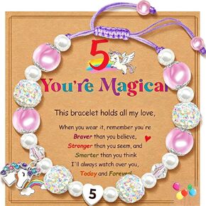 Birthday Number Unicorn Bracelet for Girls Ages 1 2 3 4 5 6 7 8 Braided Unicorn Bracelet with Heart Birthday Number Charm Adjustable Beaded Bracelet Jewelry Gift in Premium Silver Gift Box in Kuwait
