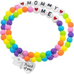 Kindergarten Graduation Bracelet Set for Mommy and Me - Rainbow Beaded Bracelets with Graduation Cap & Proud of You Heart Charms, Kindergarten Graduation Gift for Mom and Daughter/Son in Saudi Arabia