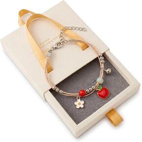 Teacher Gifts,Apple and Flower Charm Bracelet with Teacher Appreciation Card Included, Adjustable 6.3+2in Gift for Girls Women, May June Graduation Gift 2026, Aesthetic End of School Year Jewelry for Daughter, DIY Drawer Box in Kuwait