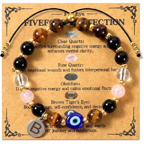 Evil Eye Initial A-Z Bracelet for Women Teen Girls 7 Chakra Healing Crystal Good Luck Bracelet Holiday Birthday Christmas Graduation Back to School Gifts for Mom Daughter Sister Niece Aunt Girlfriend in Kuwait