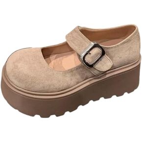 Lady Flat Mary Jane Shoes - The Ankle Part - Classical Gothic Style - Flat-Heeled high Heels - Leather Material - The Upper Part is in a Dress-Like Design in Saudi Arabia