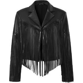 Fringe Faux Leather Jacket Western Cowgirl Jacket Tassel Crop Moto Top Country Concert Outfits For Women in Kuwait