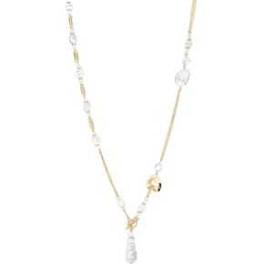 FULU AUTUMN Long Gold Necklace for Women Natural Stone Beaded Y Necklace with Teardrop Pendant - Asymmetric Toggle Clasp Layered Sweater Chain Jewelry Gifts in Kuwait