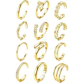 FIASASO 12Pcs Toe Rings for Women - 14K Gold Filled Toe Ring Non Tarnish Adjustable Simple Hug CZ Thin Band Toe Rings Summer Beach Foot Jewelry for Women in Kuwait