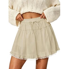 Womens Ruffle Mini Skirt Lace Layered Flowy Shorts Boho Elastic Waisted Casual Athletic Golf Tennis Skirts Black in Saudi Arabia