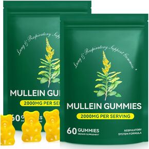 2 Pack Mullein Gummies for Lungs, 2000mg Mullein Leaf Extract for Respiratory & Digestive & Immune Support, Natural Herbal Supplement, Pear Flavor Gummies 60 Gummies in Saudi Arabia