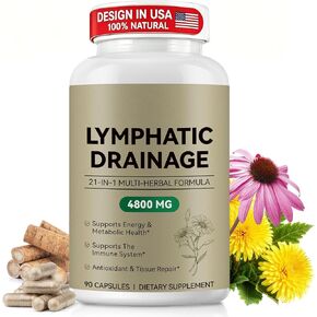 Lymphatic Drainage Supplement - 90 Capsules | 21-in-1 Herbal Complex with Echinacea, Dandelion & Burdock Root | Supports Natural Fluid Balance & Circulation | Vegan & Non-GMO in Saudi Arabia
