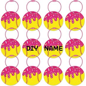 12Pcs Pink Ice Cream Drip Softball Luggage Tags, 2.75 Inch Travel Suitcase Labels with Metal Ring, PVC Name Id and DIY Softball Keychain for Travel Bag, Charm Gifts for Girls, Team, Fans in Saudi Arabia
