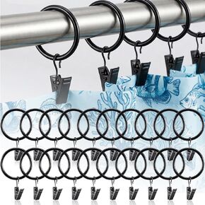 Kenaoeoe 100 Pack Openable Curtain Rings with Clips Open Drapery Rings with Hooks Curtain Clips 1.5 Inch Interior Diameter for Rods Up to 1.2 Inch, Black in Saudi Arabia