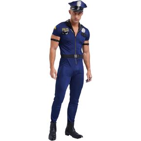 dPois ​Mens Cop Costumes Halloween Masquerade Sexy Policeman Cosplay Outfits Short Sleeve Jumpsuit in Saudi Arabia