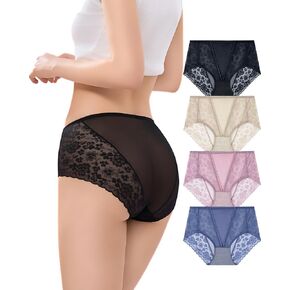 Women’s Underwear Mid-Rise Panties – Lace Underwear For Women 4-Pack, Lace Floral Panties, Soft & Breathable in Saudi Arabia