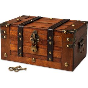 Wooden Treasure Chest with Removable Tray, Locking Latch and Antique Metal Hardware for Keepsakes, Jewelry, Coins and Collectibles, Decorative Small Wooden Treasure Chest Box (11 x 7.1 x 5.5 Inch) in Saudi Arabia