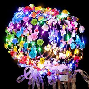 50 PCS LED Flower Crowns Headbands with Ribbons, Light Up Flower Headband for Women, Glow in the Dark Party Supplies for Wedding Birthday Party in Saudi Arabia