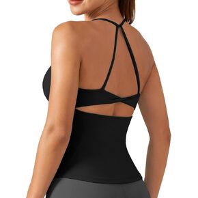 Twist Back Workout Tank Tops for Women with Built in Bra Seamless Scoop Neck Yoga Tank Spaghetti Strap Camisole in Saudi Arabia