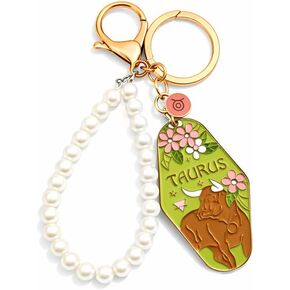 Women Zodiac Sign Keychain Car Key Chain Cute Pearl Bag Charm Purse Accessories Birthday Gift for Girl Friend in Saudi Arabia