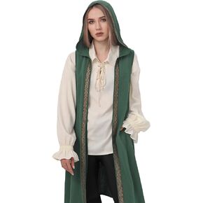 Renaissance Long Vest for Women Sleeveless Medieval Hooded Surcoat Fairy Tunic Tops Celtic Cosplay Costume in Saudi Arabia