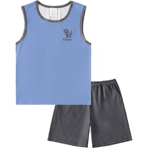 MyFav Boys Tank Top and Shorts with Pockets Pajamas Set Summer Sleeveless Sleepwear Cozy Lounge Set in Kuwait