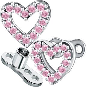 2pcs 14G Cubic Zirconia Heart Dermal Anchor Tops and Base Surgical Stainless Steel CZ Crystal Microdermals Body Piercings Studs Personalized Jewelry Gift for Women Men in Saudi Arabia