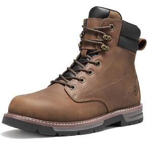NINGO Steel Toe Work Boots for Men, Water Resistant Crazy Horse Leather Safety Construction Boots, Comfortable Lightweight Non Slip Work Shoes with EH Protection Arch Support for Industrial Warehouse in Saudi Arabia
