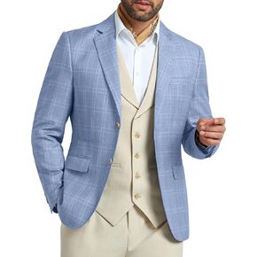 Mens Blazer Slim Fit Stripes Plaid Casual Suit Jacket for Men Two Buttons Business Lapel Sport Coats in Kuwait