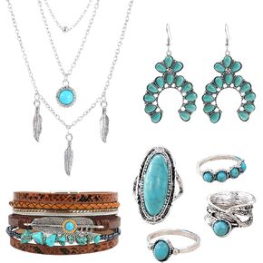 Western Jewelry Sets for Women Boho Jewelry, Layer Bohemian Necklace Earrings Bracelet, Cowgirl Accessory Rodeo Summer Beach in Kuwait