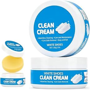 White Shoe Clean Cream, Multipurpose No-Wash Solid Paste with Built-in Sponge for Removing Dirt and Stains, White Shoes Cleaner Cream Sneakers Kit, Used for Car Interiors Leather in Saudi Arabia