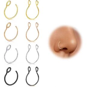 Fake Nose Rings 8PCS, Clip On Nose Ring No Piercing, Faux Septum Nose Rings for Beginners, Adjustable 20G, Black Gold Rose Gold Silver in Saudi Arabia