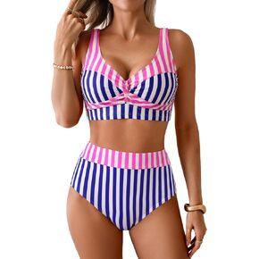 Herseas Women's High Waisted Bikini Sets Floral Print Twist Front Swimsuits Tummy Control Bathing Suits Beach Essentials in Saudi Arabia