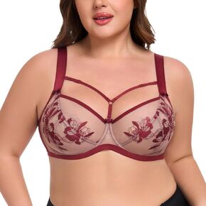 Embroidery Floral Full Cup Underwire Plus Size Bra with Sexy Double Mesh Adjustable Straps Lingerie JKLMNO in Saudi Arabia