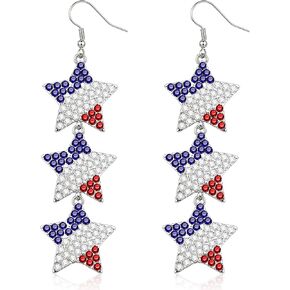 4th of July Outfits for Women Patriotic Triple Star Earrings American Flag Red White Blue Rhinestone Charm Dangle Earrings Independence Day Gifts 4th of July Accessories in Saudi Arabia