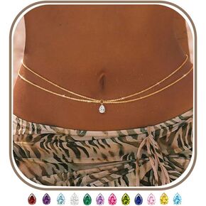 Birthstone Waist Chain for Women 14K Gold Plated Body Chain Adjustable Layered Belly Belt Chains Sparkle Beach Waist Beads Summer Bikini Waterproof Jewelry Accessories for Women Sexy in Kuwait