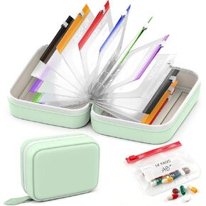 Waterproof Pill Pouch Set-14pcs Bags Inside,A8 Waterproof Pill Organizer Set,Travel Medicine Organizers,Leakproof Reusable Zippered Storage Case for Fish Oils, Vitamins(Green) in Saudi Arabia