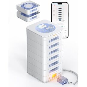 84-Day Automatic Pill Dispenser – App & On-Device Setup by Family, LCD Display, Digital Lock, Sound & Light Alerts – Safe Medication Organizer Management for Seniors (6-Tray) in Saudi Arabia