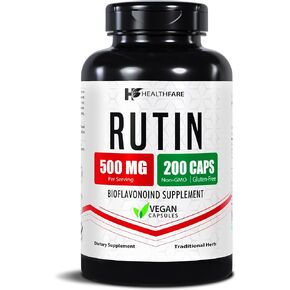 Healthfare Rutin Supplement | 200 Vegan Capsules | Natural Bioflavonoid Formula | Extra Strength | Non-GMO, Gluten-Free | Made in USA in Kuwait