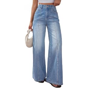 Trendy Queen Women's Wide Leg Baggy Jeans High Waisted Denim Pants Front Seam in Kuwait
