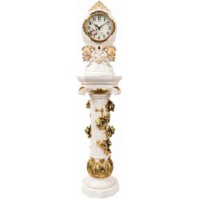 Grandfather Clocks Floor Clock Quartz Silent Ornate Column Floral Pedestal for Living Room(White) in Kuwait