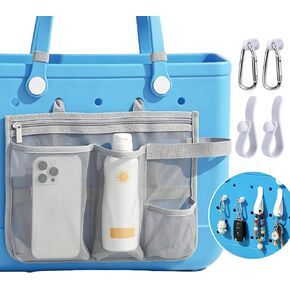 Organizer Holder for Bogg Bag Accessories, Mesh Divider Pouch with Cup & Phone Holder, 2 Key Holders and 2 Hooks Storage Compatible with Bogg Beach Rubber Tote Bag in Saudi Arabia